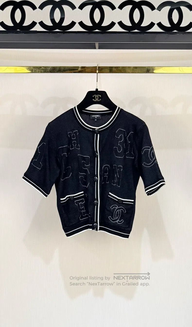 Chanel Beach series large letter logo knitted short sleeve