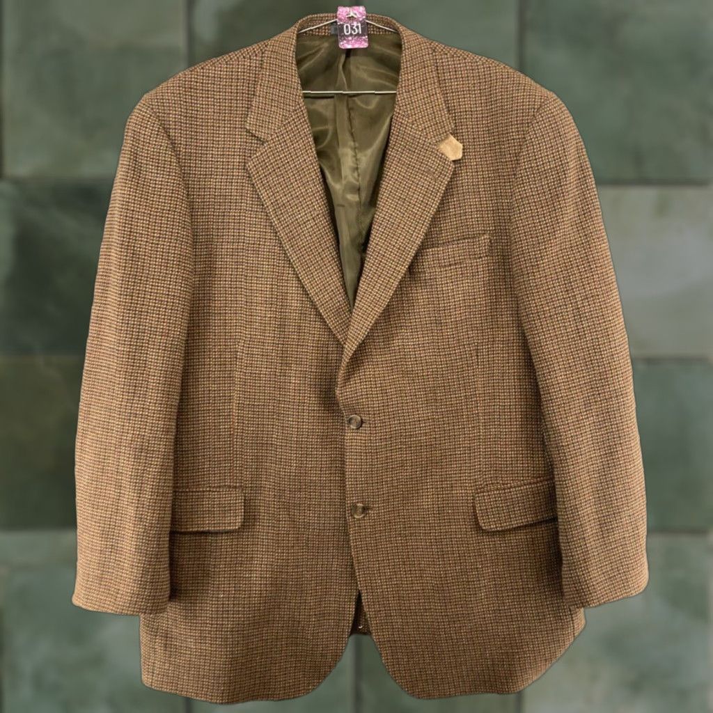 Vintage VINTAGE La Crosse Sport Coat 46L Brown Tweed Herringbone Long Single-Breasted Mens 4-Button Notch Lapel Size US S / EU 44-46 / 1 - 1 Thumbnail