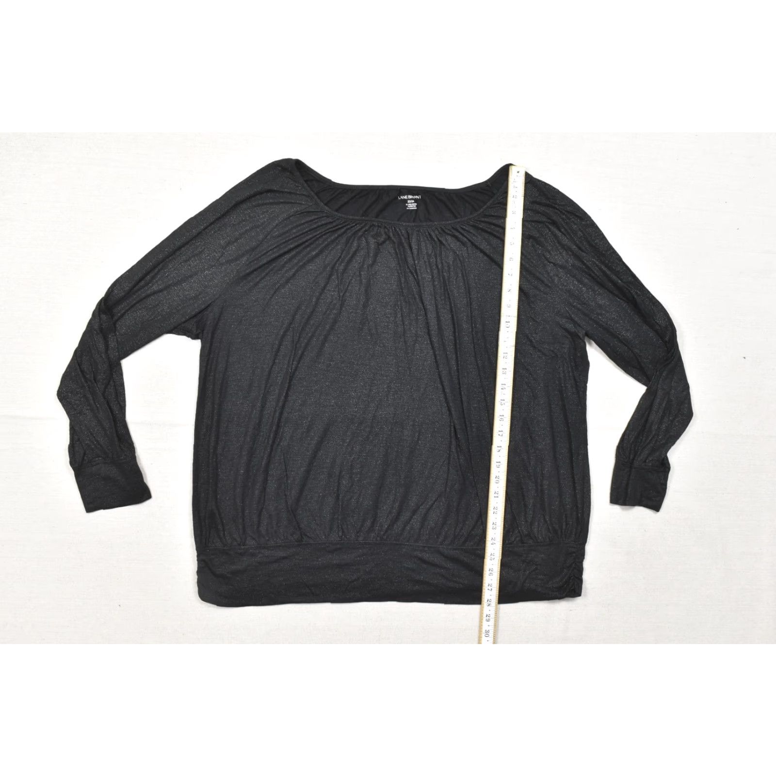 Vintage Lane Bryant Blouse Shirt Dolman Sleeve Black Shimmer Plus Size 22/24 Women's Long Sleeve Pullover Round Neck Blouson Top Size 3XL / US 20-22 - 4 Thumbnail