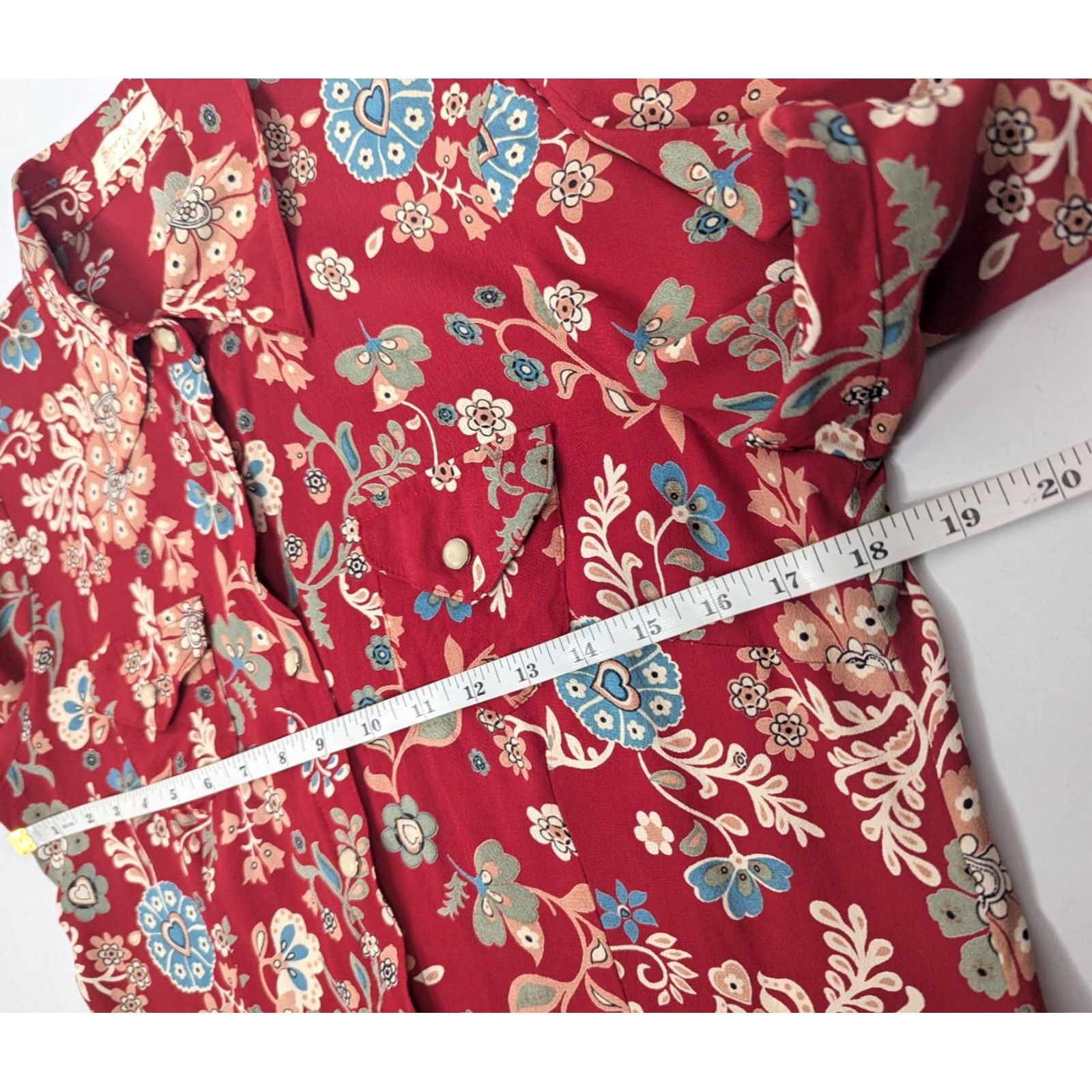 Vintage Sage West Prairie Creek Women's M Pearl Snaps Floral Western Shirt Red XS? No, M size. Size M / US 6-8 / IT 42-44 - 6 Thumbnail