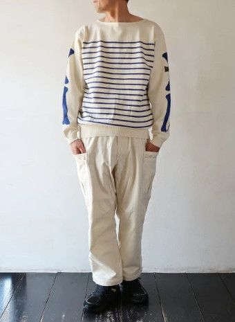 Kapital KAPITAL Panel Border Boat Neck knit Sweater BONE Sleeve L Size US L / EU 52-54 / 3 - 13 Thumbnail