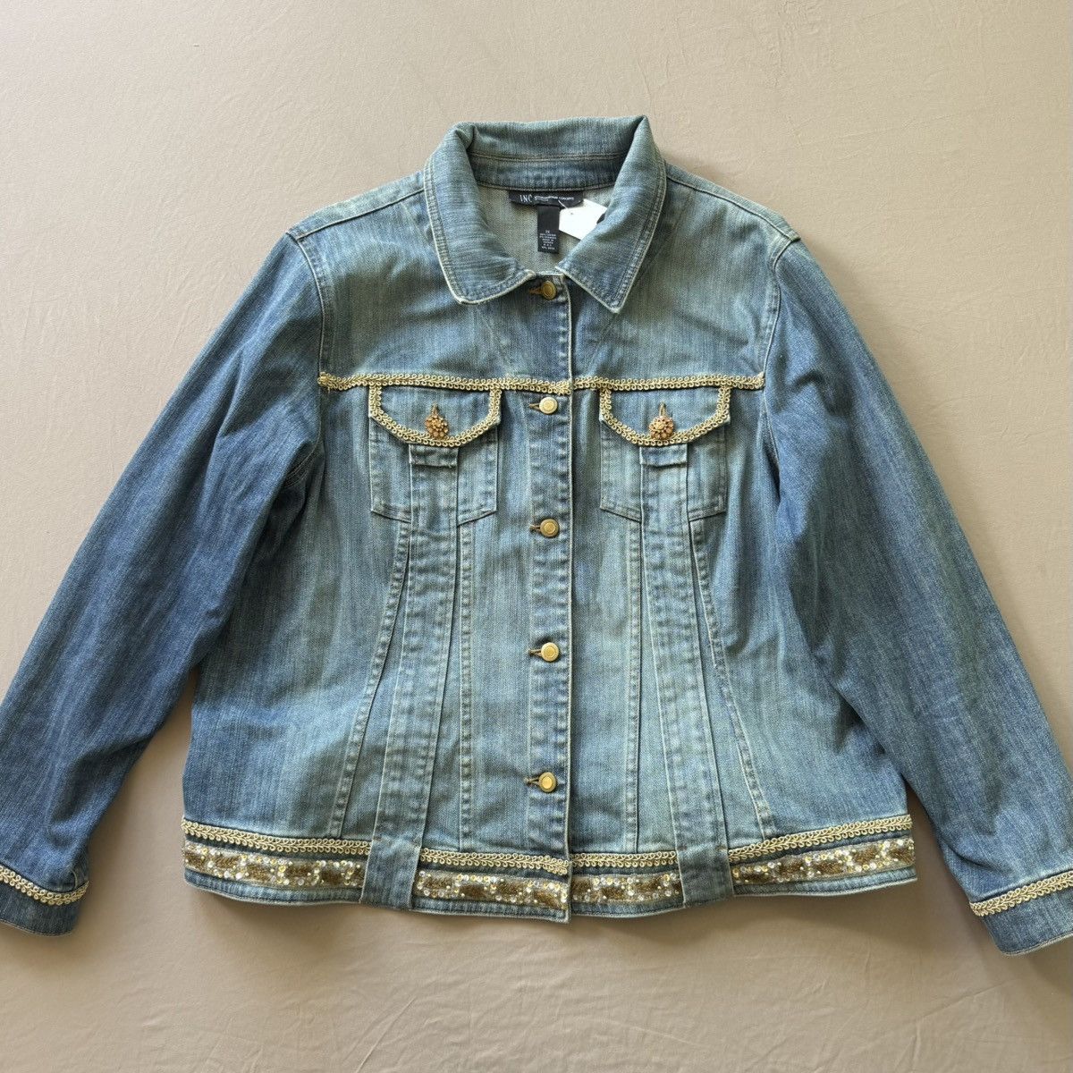 I.N.C Vintage INC International Concepts Embellished Denim Jacket Size XXL / US 16-18 / IT 52-54 - 3 Thumbnail
