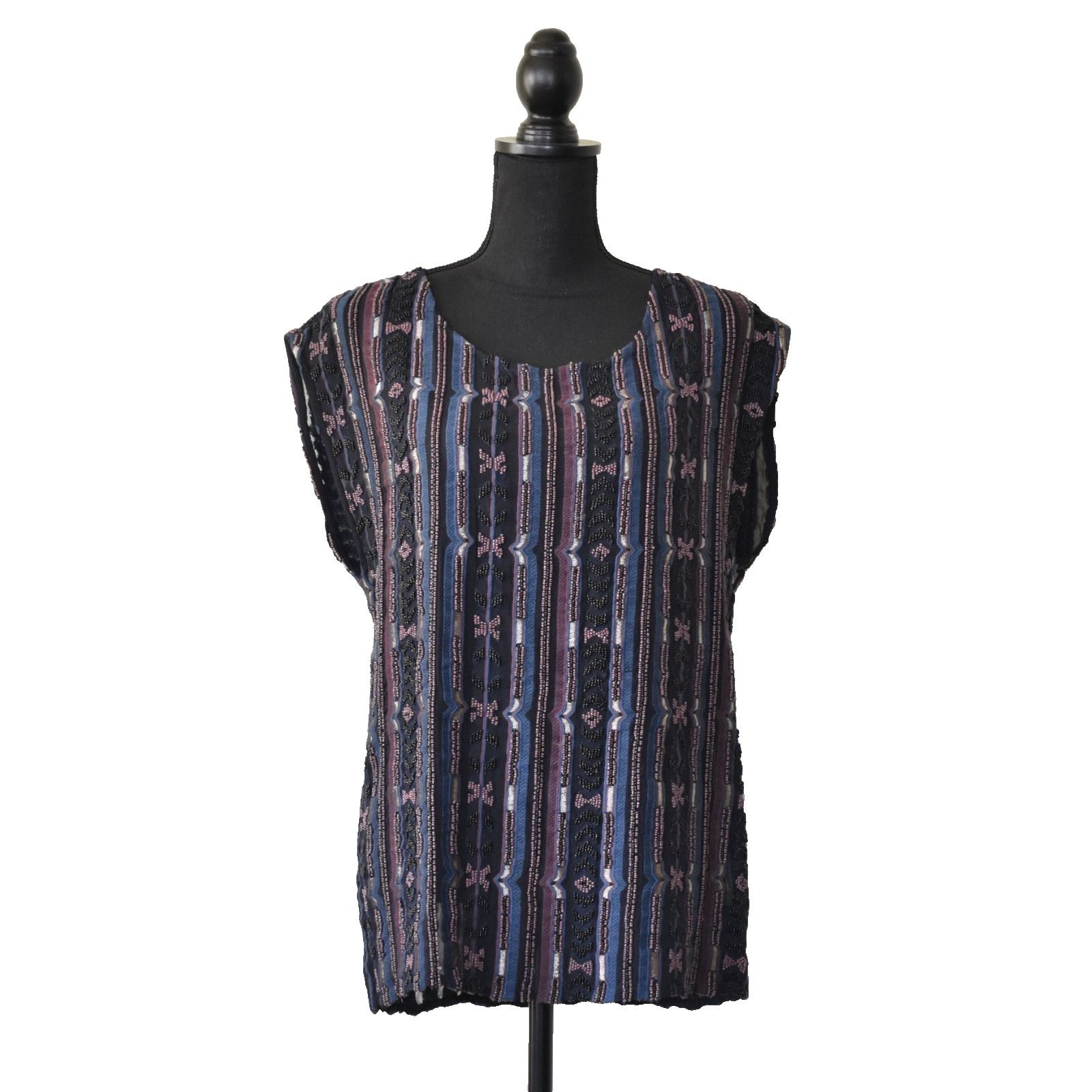 Haute Hippie HAUTE HIPPIE 100% Silk Sequin Beadwork Striped Top Size S Size S / US 4 / IT 40 - 2 Thumbnail