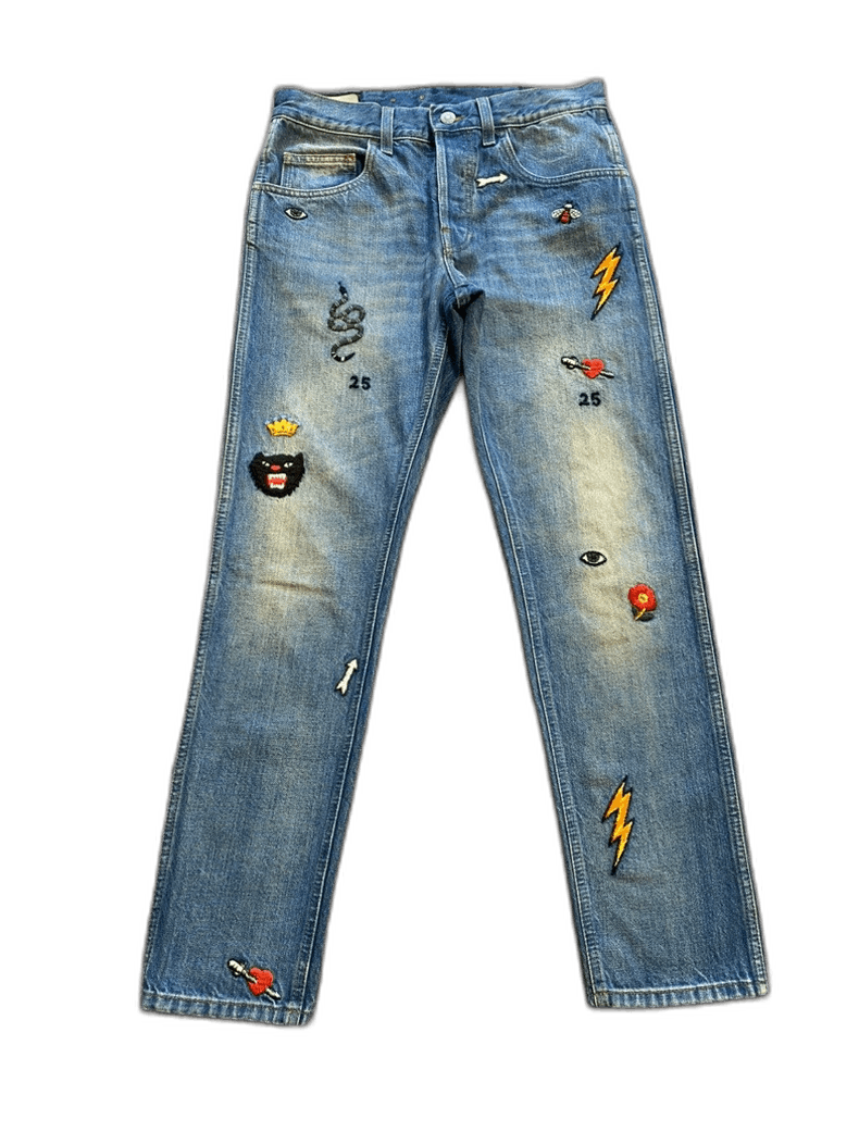 Gucci Patterned Jeans with Patches-yf