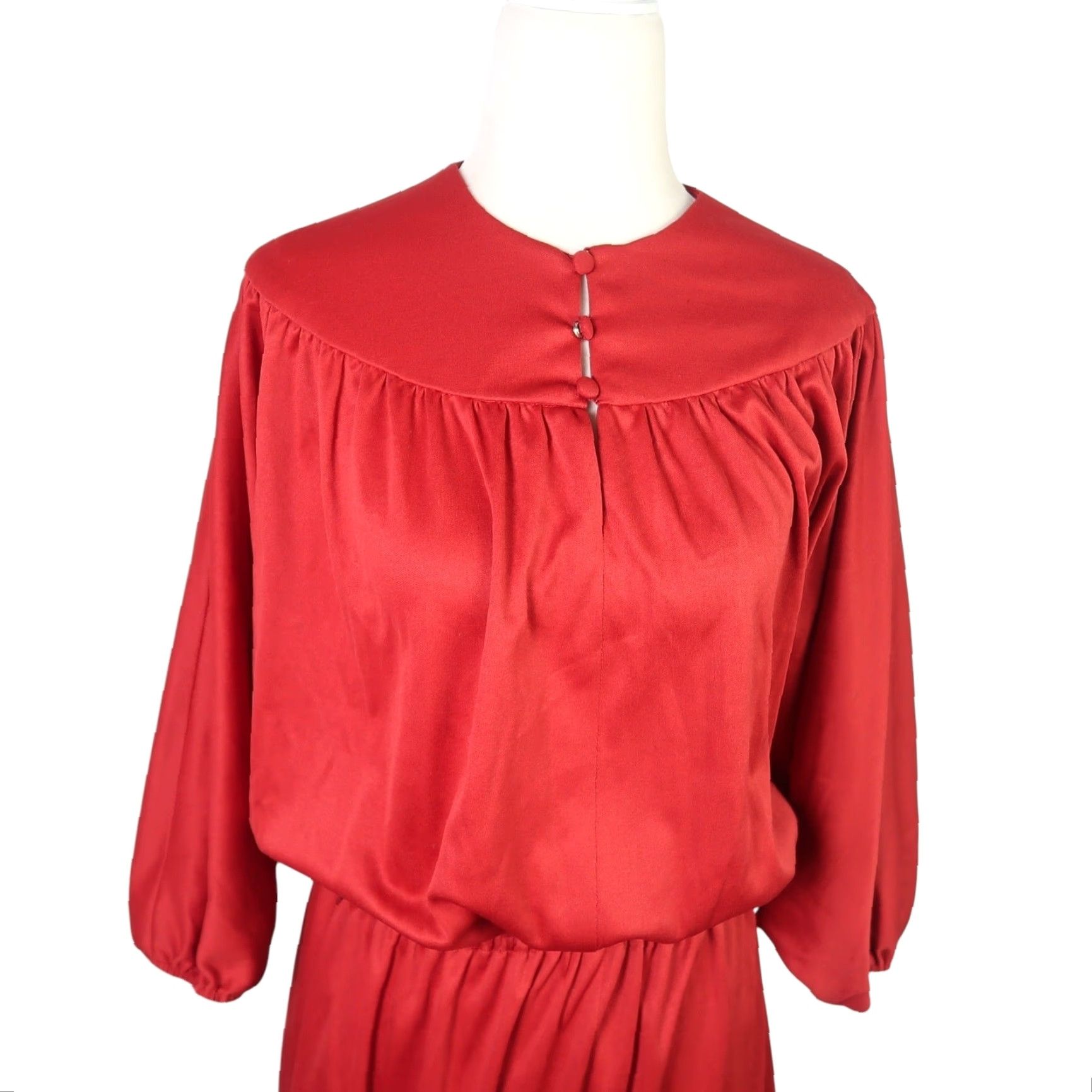 Vintage VINTAGE 70s Dark Red Blouson Maxi Dress L Women Long Sleeve Polyester Solid Bohemian Casual Party/Cocktail Size L / US 10 / IT 46 - 2 Thumbnail