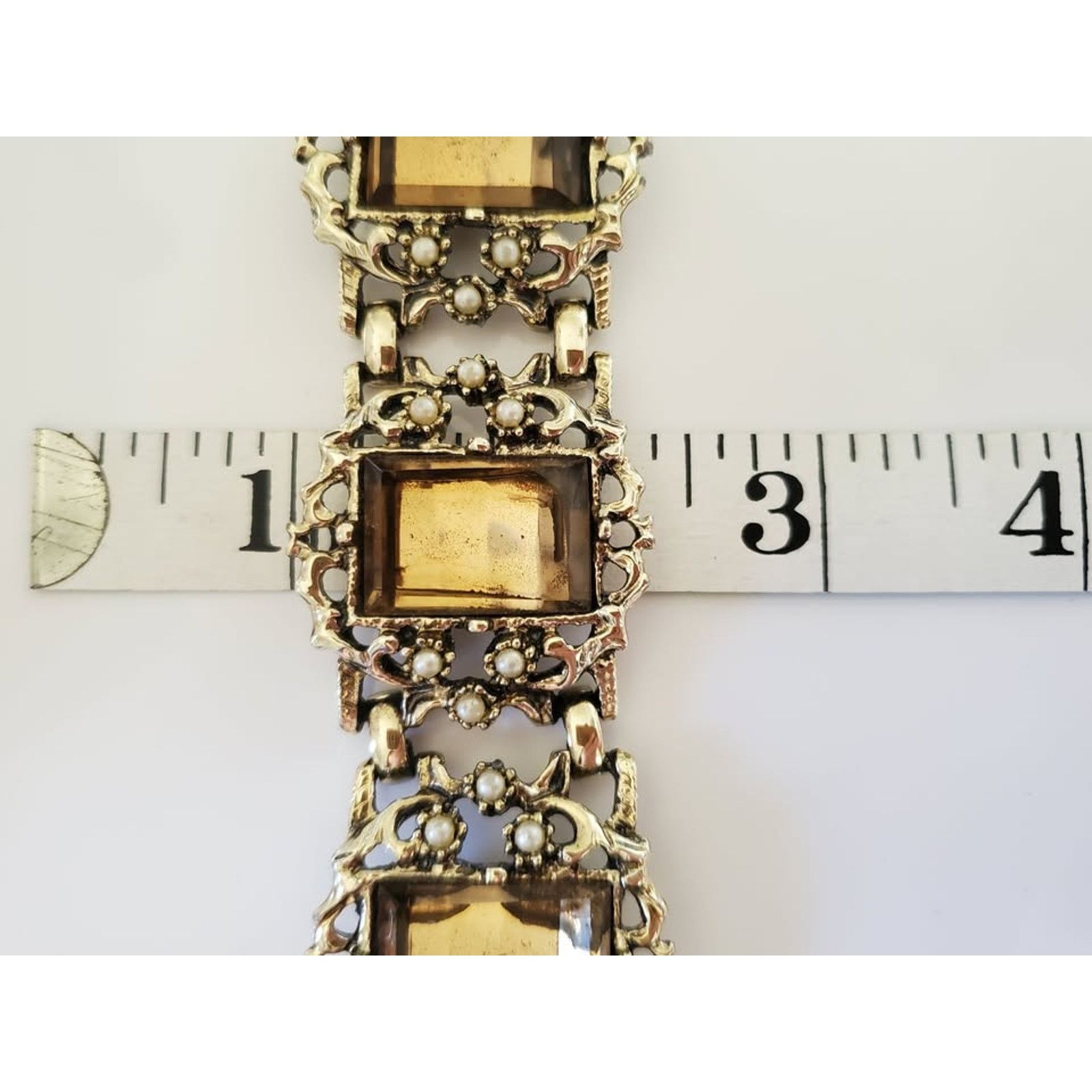 Other Vintage 1960s Unsigned Selro Faux Amber and Pearl Bracelet Size ONE SIZE - 6 Thumbnail