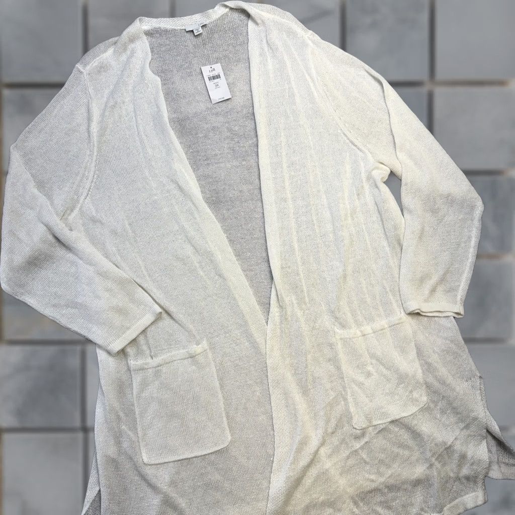 J. Jill J. Jill Cardigan Sweater Women 3X White Open Knit Linen Beach Coverup Coastal NEW Size XXL / US 16-18 / IT 52-54 - 1 Thumbnail