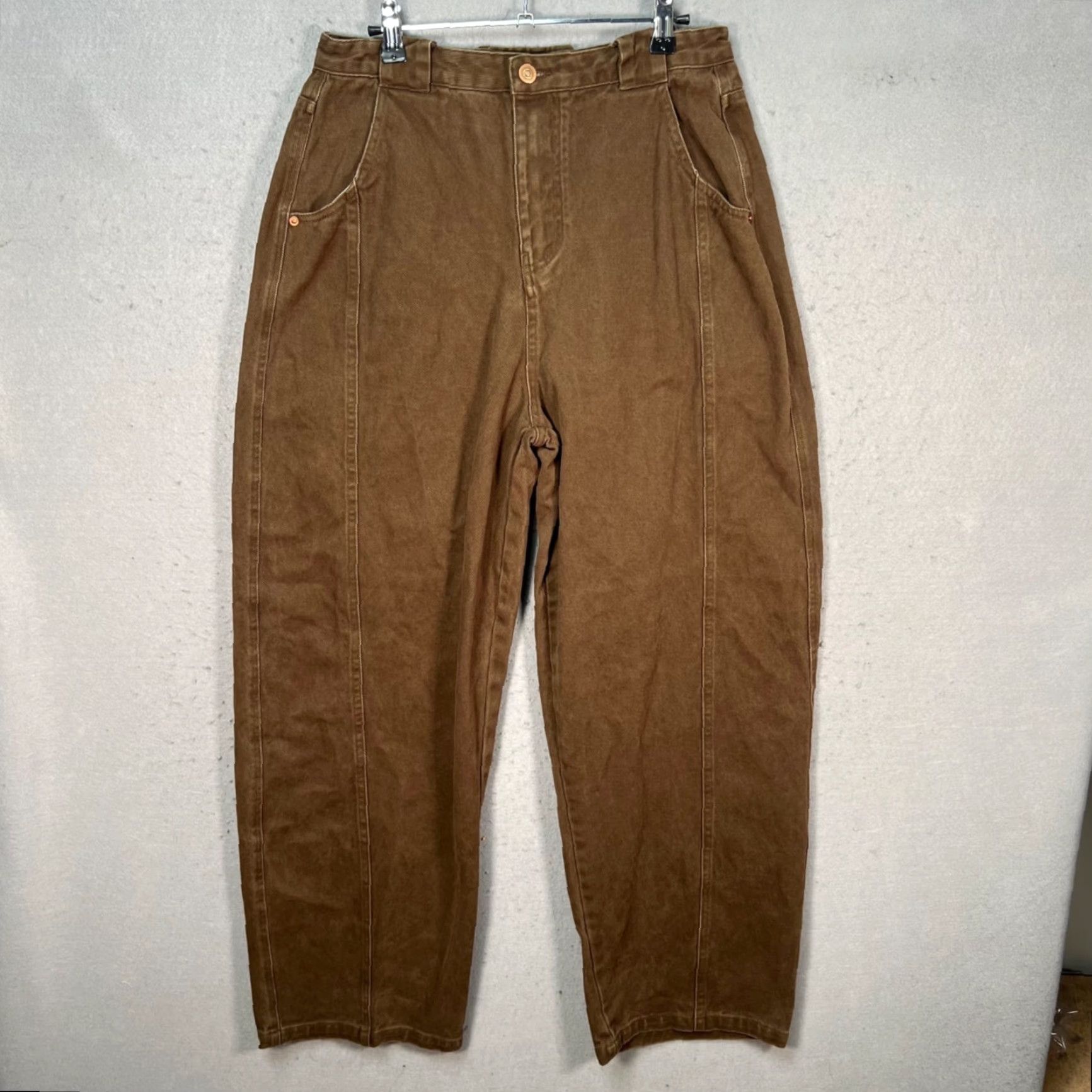 Vintage Yougu Womens Size Large Brown High-Waisted Wide Barrel Leg Pants 100% Cotton Vintage No Size 36" / US 14 / IT 50 - 2 Thumbnail
