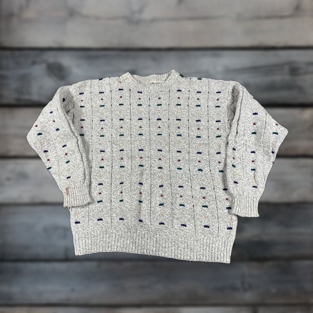 Northern Reflections VINTAGE Northern Reflections Sweater Shirt Men Medium Gray Geometric 90s Classic Retro Chunky Knit Crew Neck Pullover Warm Heavyweight Size US M / EU 48-50 / 2 - 1 Thumbnail