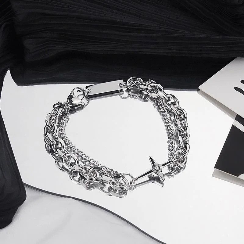 Jewelry Chrome Silver Cross Bracelet Goth God Pendant Chain Size ONE SIZE - 7 Thumbnail
