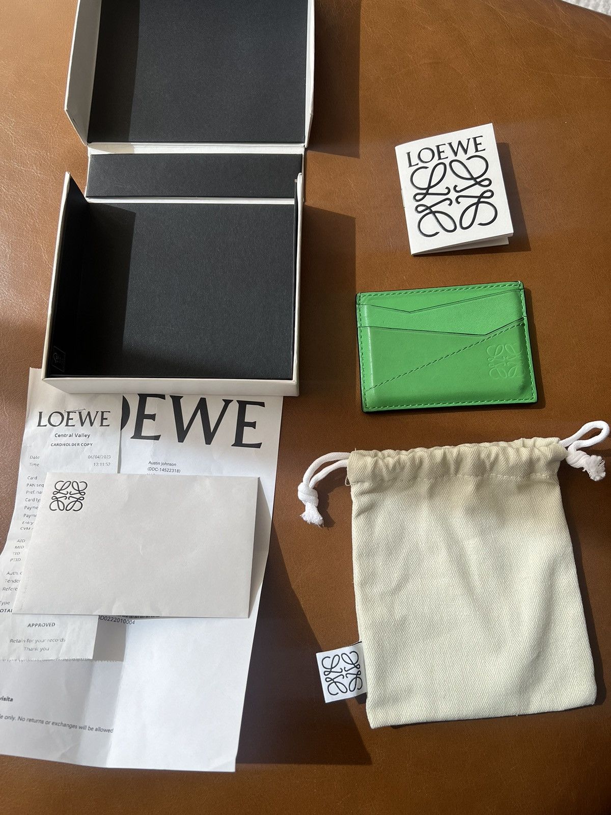 image of Loewe Puzzle Stitch Plain C Wallet Cardholder Apple Green, Men's