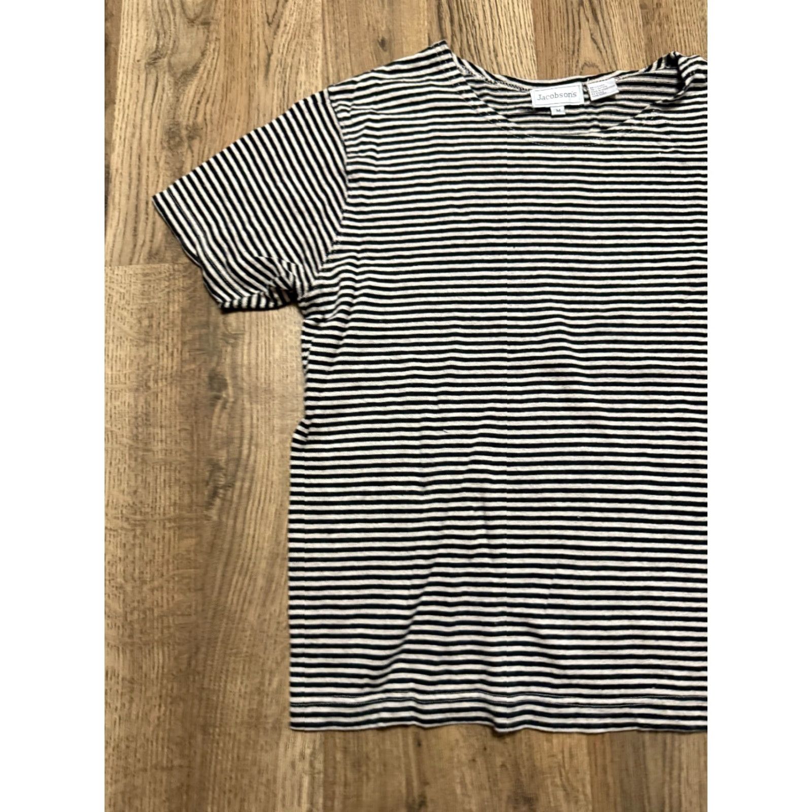 Vintage Jacobson's Shirt Women's Medium Black Tan Striped Short Sleeve Shirt Size M / US 6-8 / IT 42-44 - 3 Thumbnail