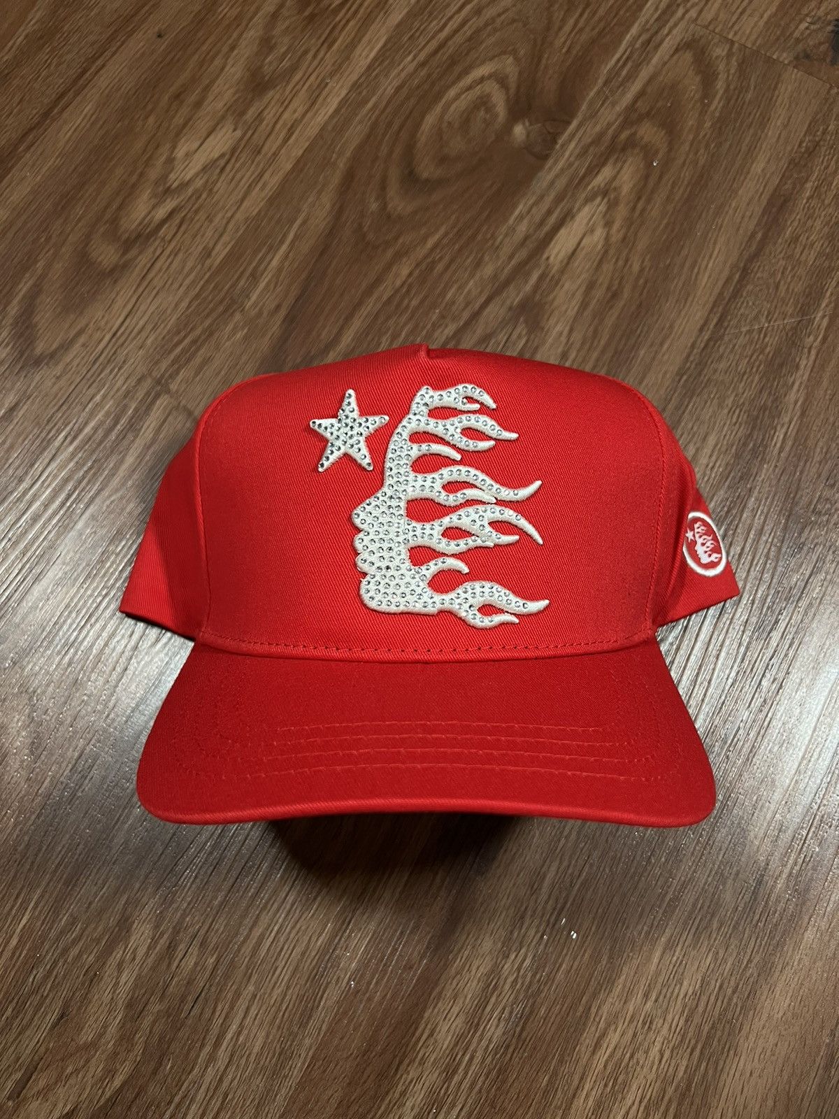 image of Hellstar Red Snapback Rhinestone Logo, Men's