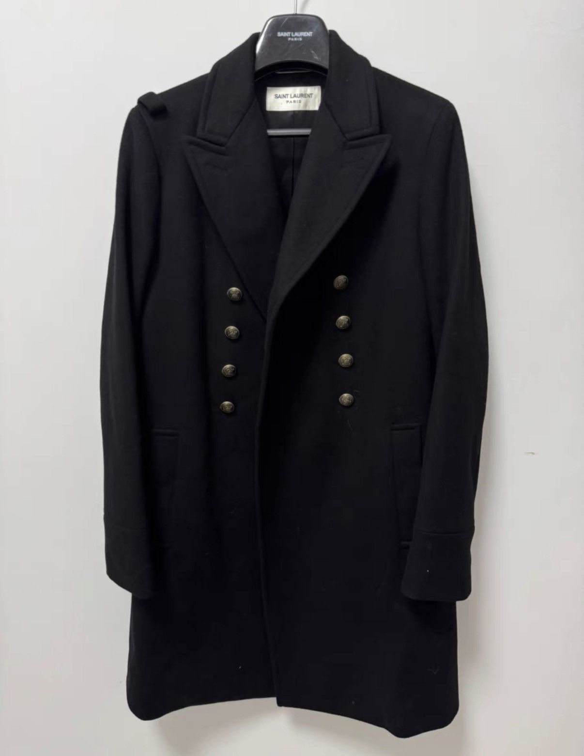Saint Laurent Paris SLP) 17FW Double-Breasted Anchor Peak Lapel Navy Peacoat Size US M / EU 48-50 / 2 - 1 Thumbnail