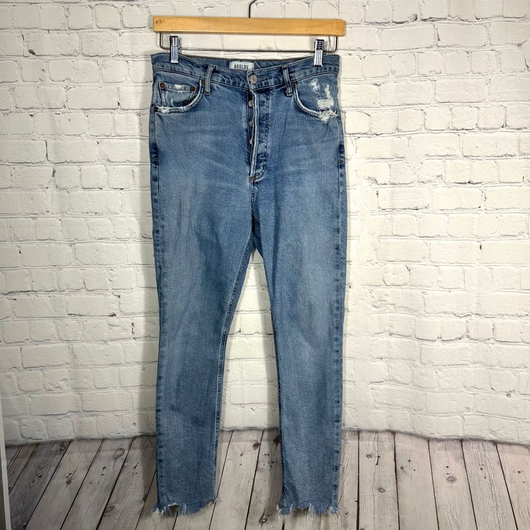 Agolde AGOLDE Jeans High Rise Skinny Button Fly Distressed Light Wash Blue Womens 26 Jeans Size 26" / US 2 / IT 38 - 2 Thumbnail