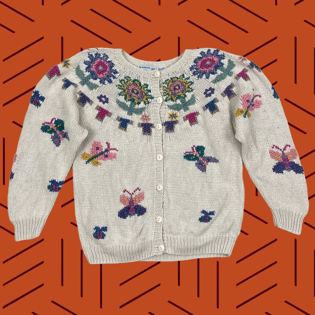 Vintage VINTAGE Northern Isles Cardigan Sweater Womens S Hand Knit Butterfly Floral Cottage Cardigan Mens? Size S / US 4 / IT 40 - 1 Thumbnail