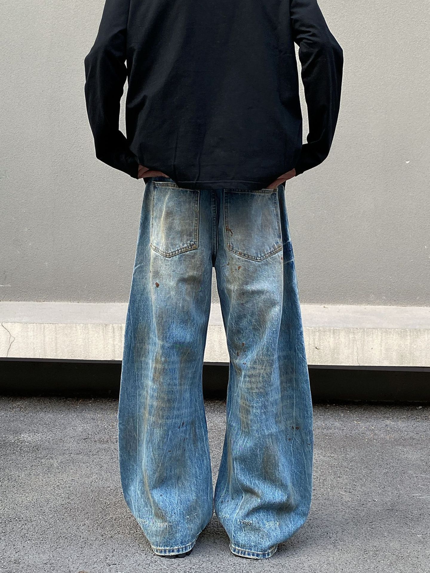 Japanese Brand Retro men's loose straight distressed ripped scimitar jeans Size US 32 / EU 48 - 5 Thumbnail