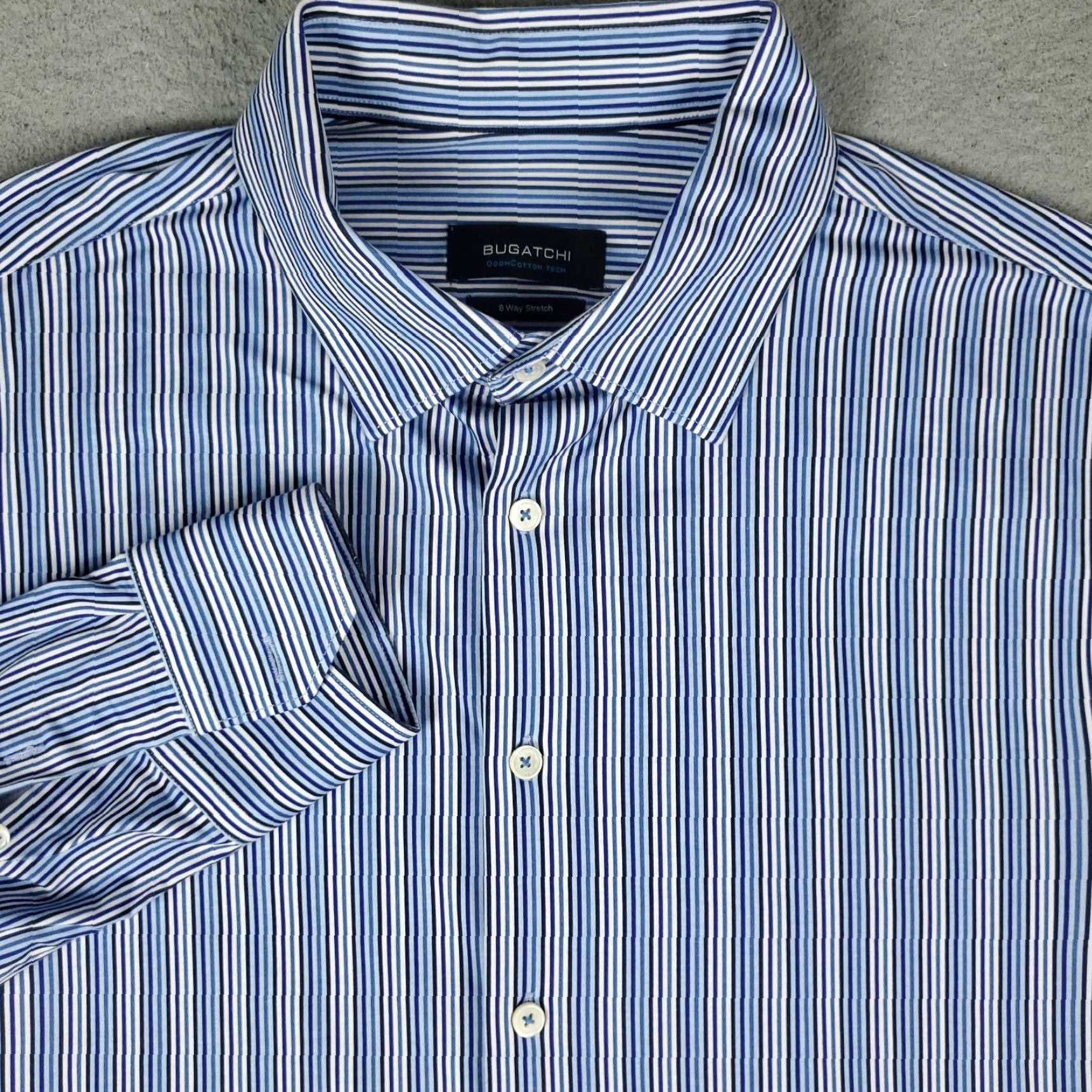 BUGATCHI Bugatchi Shirt Mens XL Blue Striped Stretch Shaped Fit Button Up Long Sleeve Size US XL / EU 56 / 4 - 2 Thumbnail