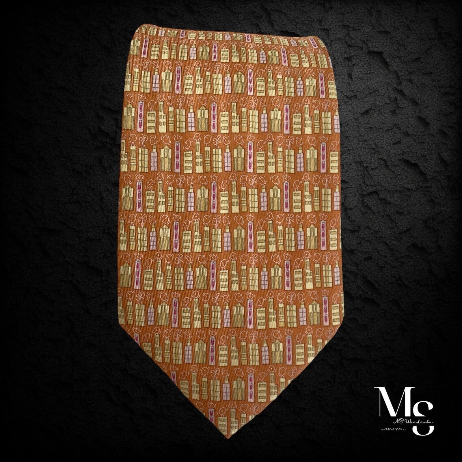 Salvatore Ferragamo SALVATORE FERRAGAMO Orange Building Luxury Silk Tie Made In Size ONE SIZE - 7 Thumbnail