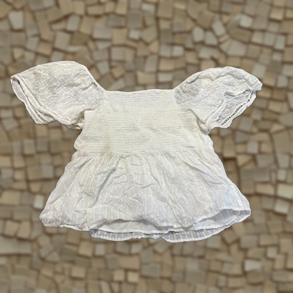 Loft Loft Blouse Women's Size Large White Short Sleeve Flared Sleeve Smocked Regular Size L / US 10 / IT 46 - 1 Thumbnail
