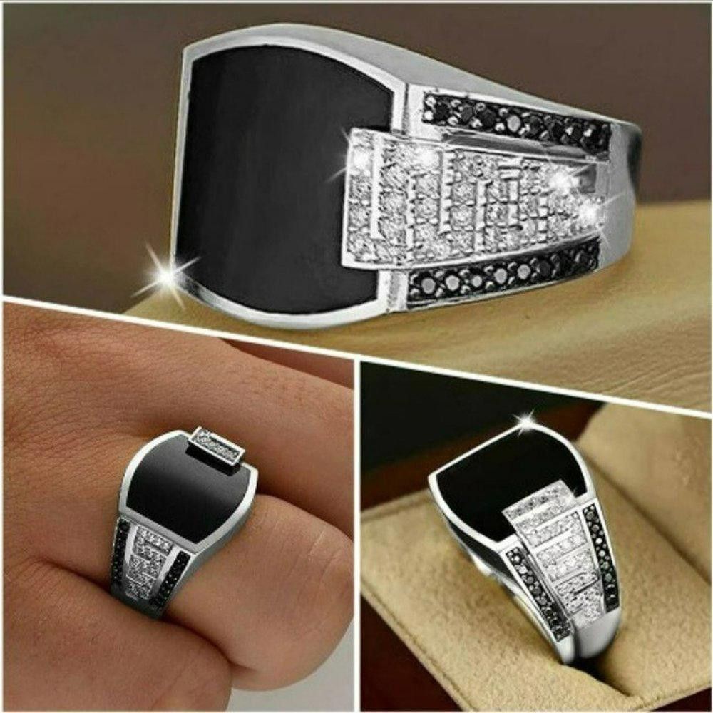 Designer Men's Classic Anillos Black Inlaid Silver Ring - Size 10 Size ONE SIZE - 5 Thumbnail