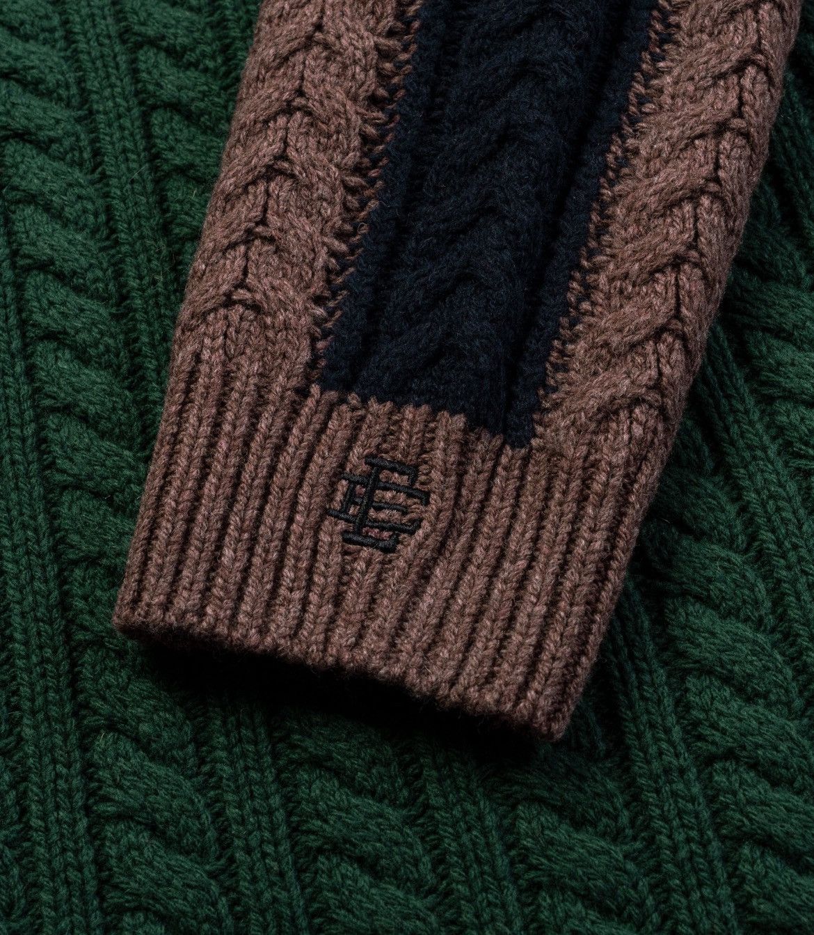 Eric Emanuel Eric Emanuel EE cable knit green & brown sweater large Size US L / EU 52-54 / 3 - 2 Thumbnail