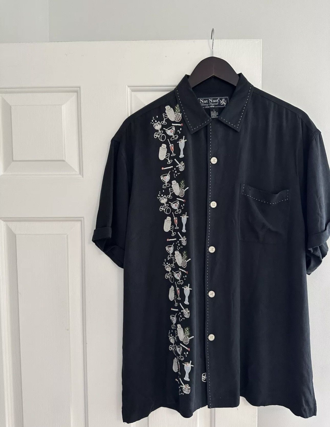 image of Nat Nast Silk Shirt Sopranos Style in Black, Men's (Size Large)