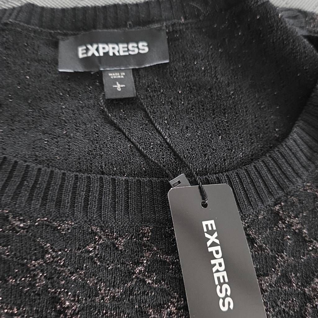 Express Express Women's Size Large Black Shimmery Pattern Crew Neck Size L / US 10 / IT 46 - 5 Thumbnail