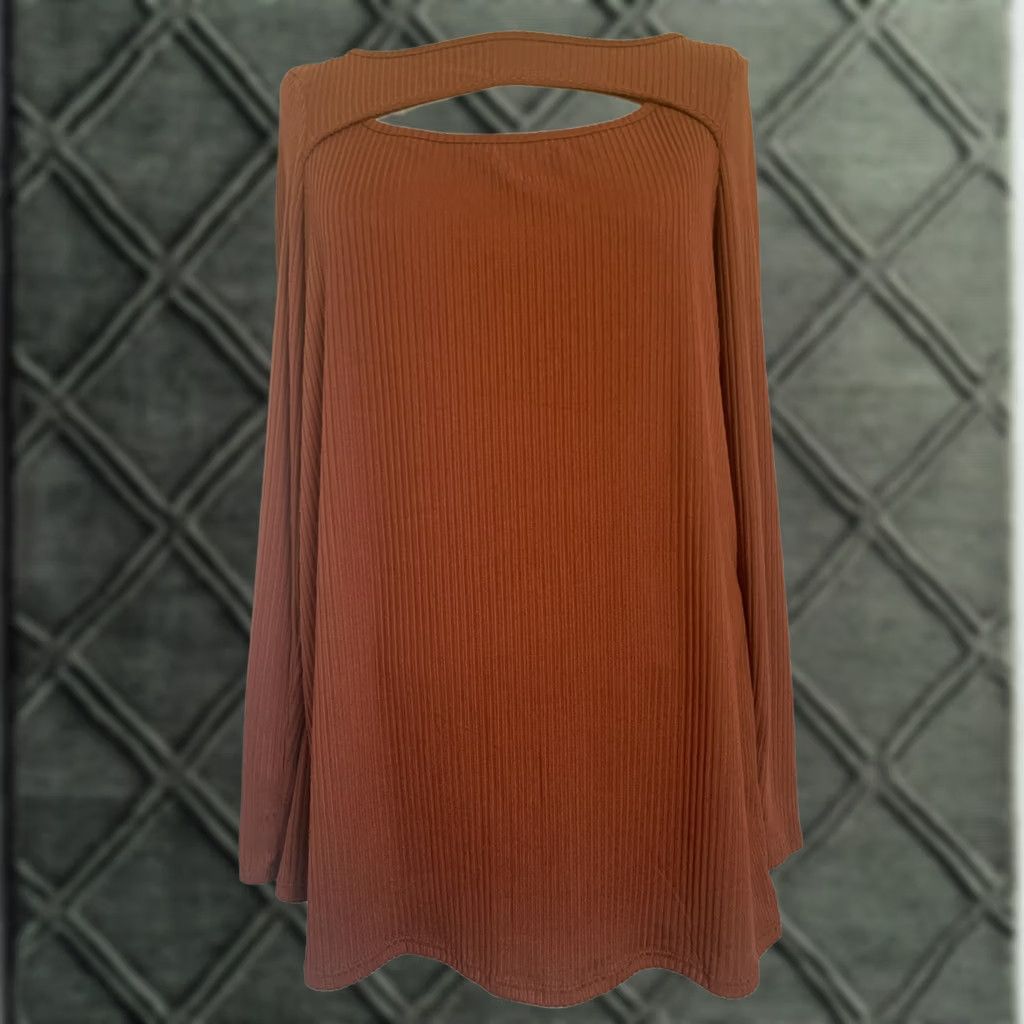 Rusty BiBi Blouse Shirt Womens S Brown 18" Pit to Pit 28" Length Long Sleeve Rust Pullover Stretch Casual Vintage No NWT Size S / US 4 / IT 40 - 1 Thumbnail