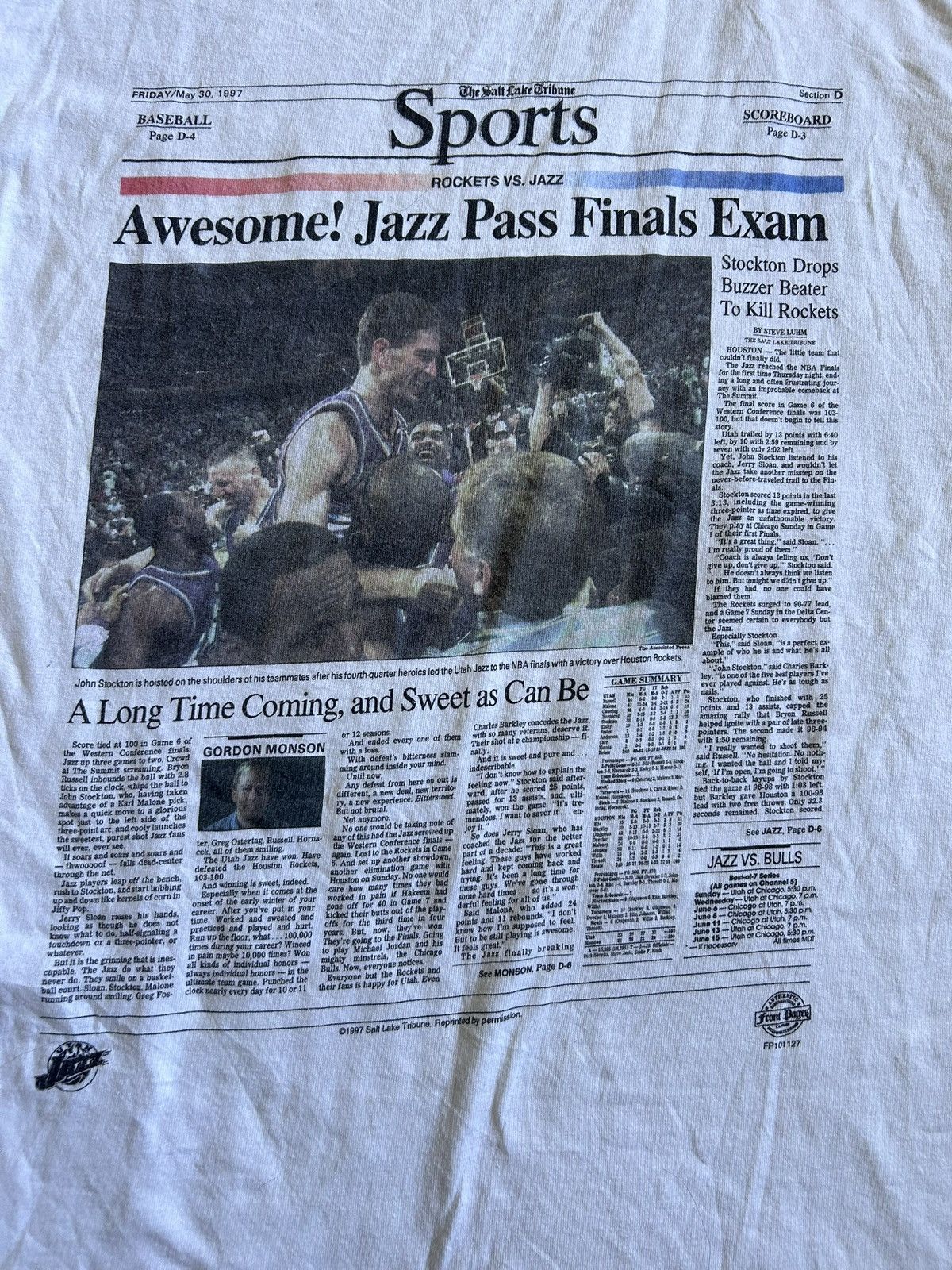 Tultex Vintage Utah Jazz NBA Finals Bound Newspaper Tee Size US L / EU 52-54 / 3 - 2 Thumbnail