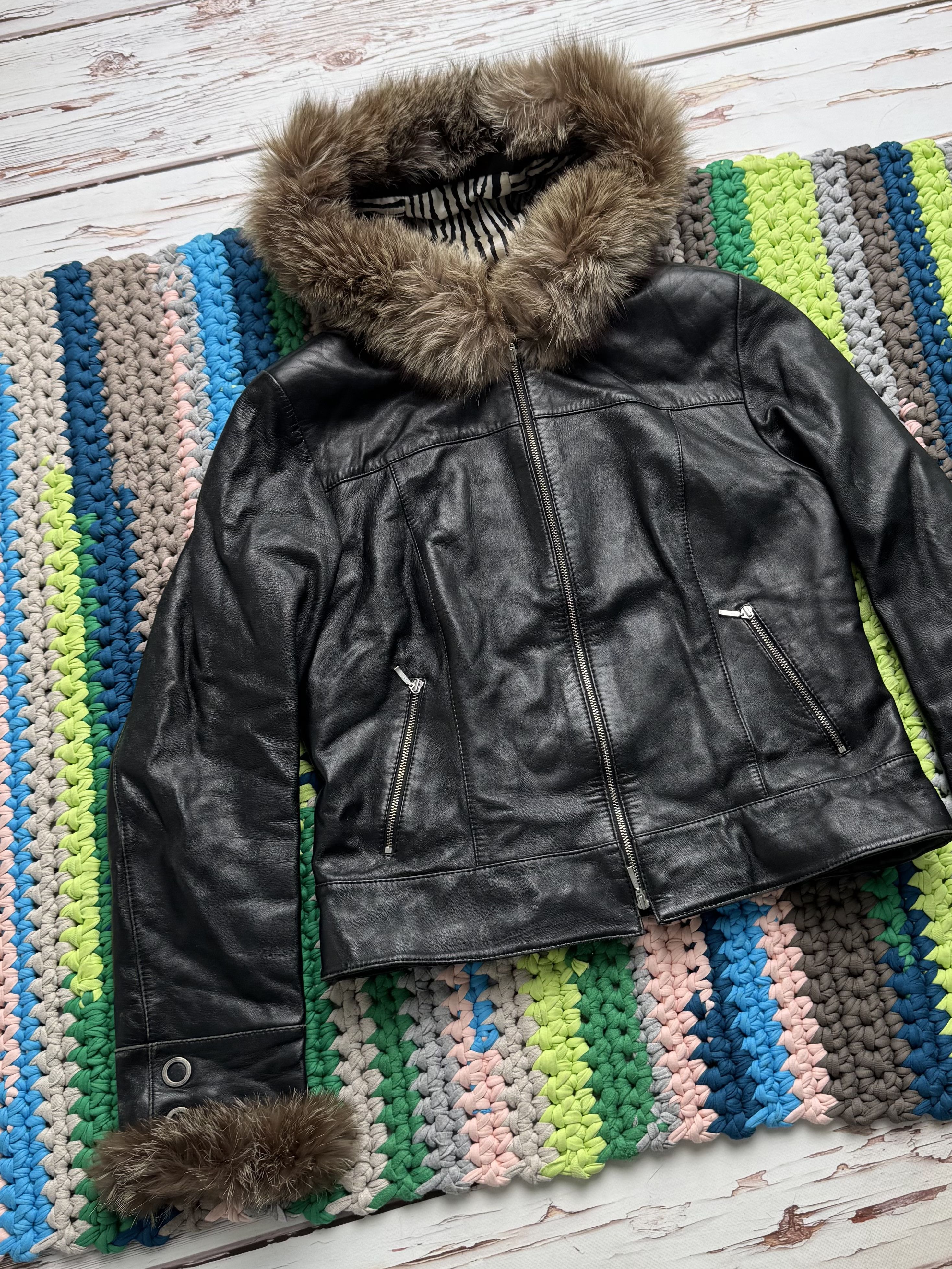 Vintage Vintage Leather Cropped Jacket With Real Fur (D15)(D10) Size L / US 10 / IT 46 - 7 Thumbnail