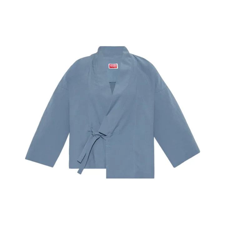 KENZO Solid V-Neck Tie Long Sleeve Jacket 0079