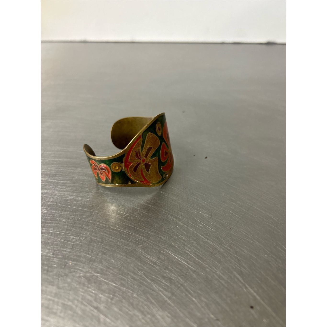 Other Vintage Brass Enamel Painted Wide Cuff Bracelet. Size ONE SIZE - 4 Thumbnail