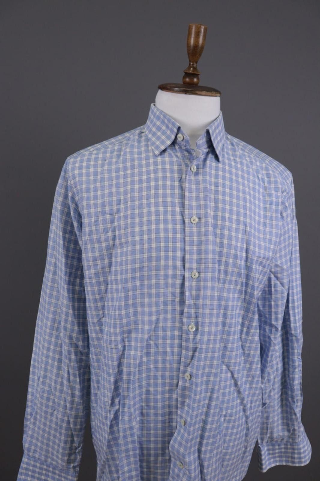 Eton Eton Contemporary Blue Check Cotton & Linen Shirt 43/17 Size US M / EU 48-50 / 2 - 4 Thumbnail
