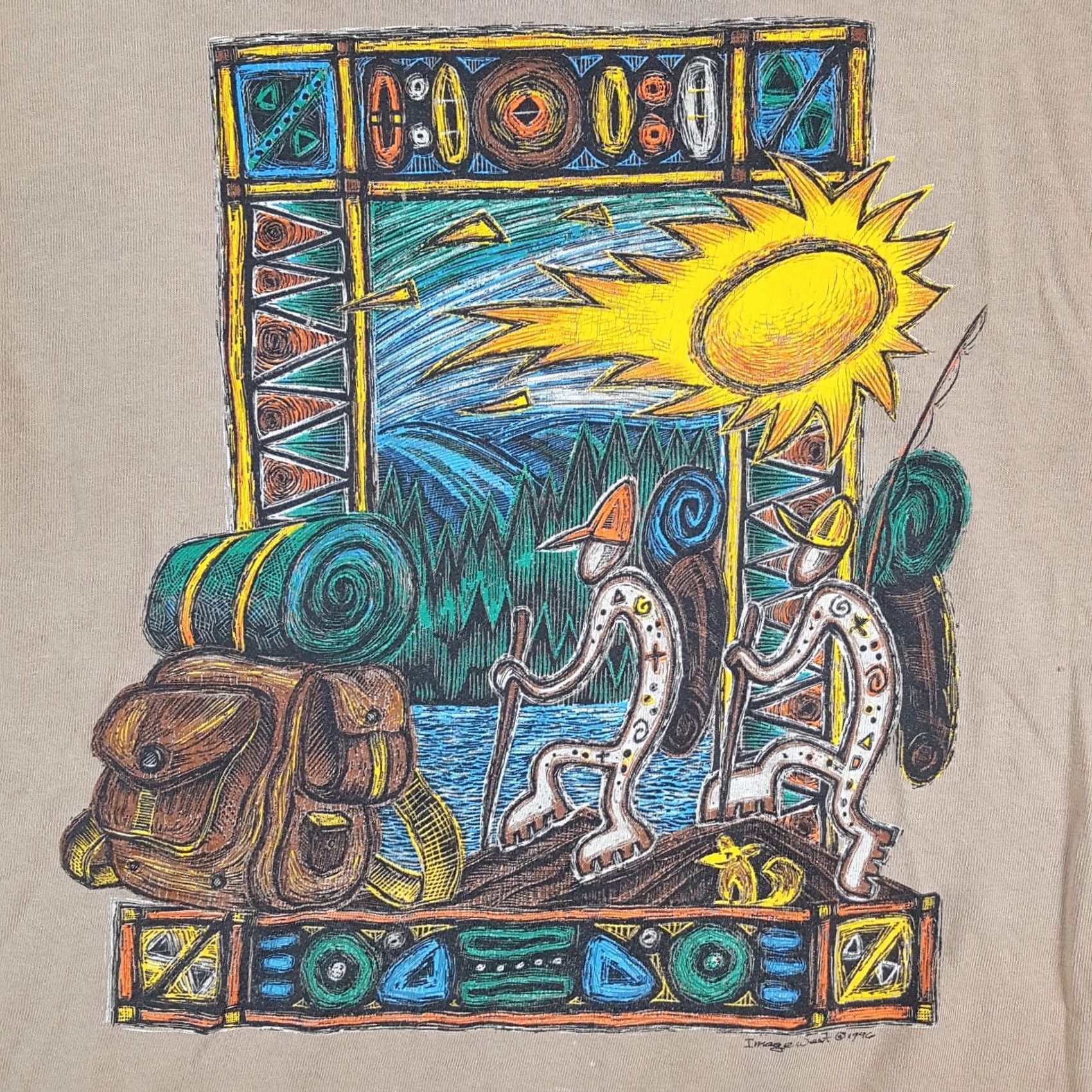 Gildan Vintage Gildan T-Shirt Men's 90s Outdoor Hiking Backpacking Art Size L Beige Cotton Short Sleeve Crew Neck Retro Camping Nature Size US L / EU 52-54 / 3 - 3 Thumbnail