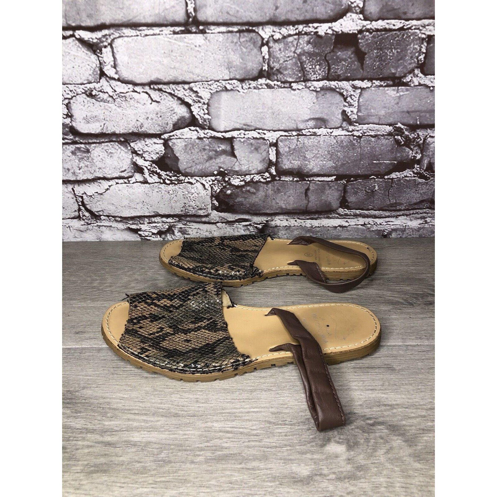 Other AVARCA MENORQUINA Brown Leather Snake Slingback Sandals Wome Size US 7.5 / IT 37.5 - 14 Thumbnail