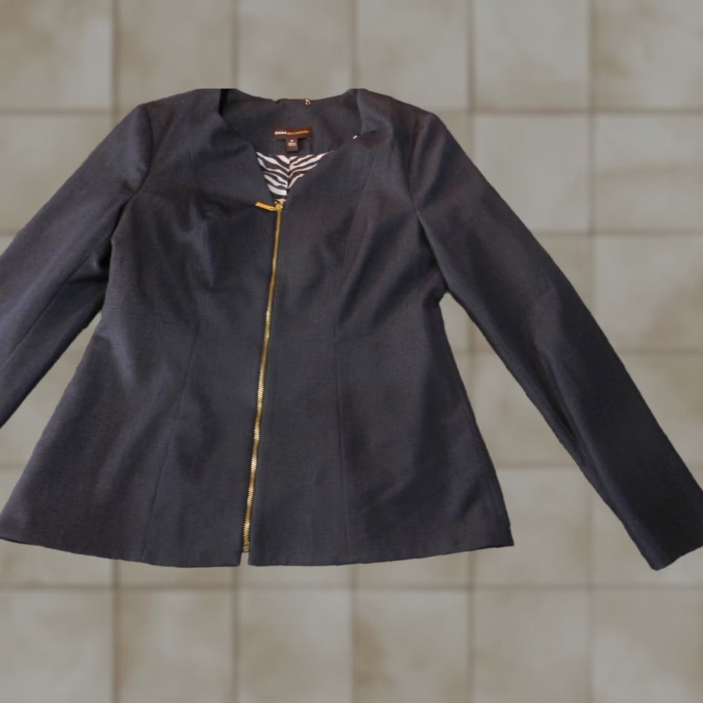 Vintage Dana Buchman Blazer Jacket Blue 6 Womens Zip Polyester Stretch Regular Casual Fall Spring | Jacket Coat Long Sleeve Solid Size M / US 6-8 / IT 42-44 - 1 Thumbnail