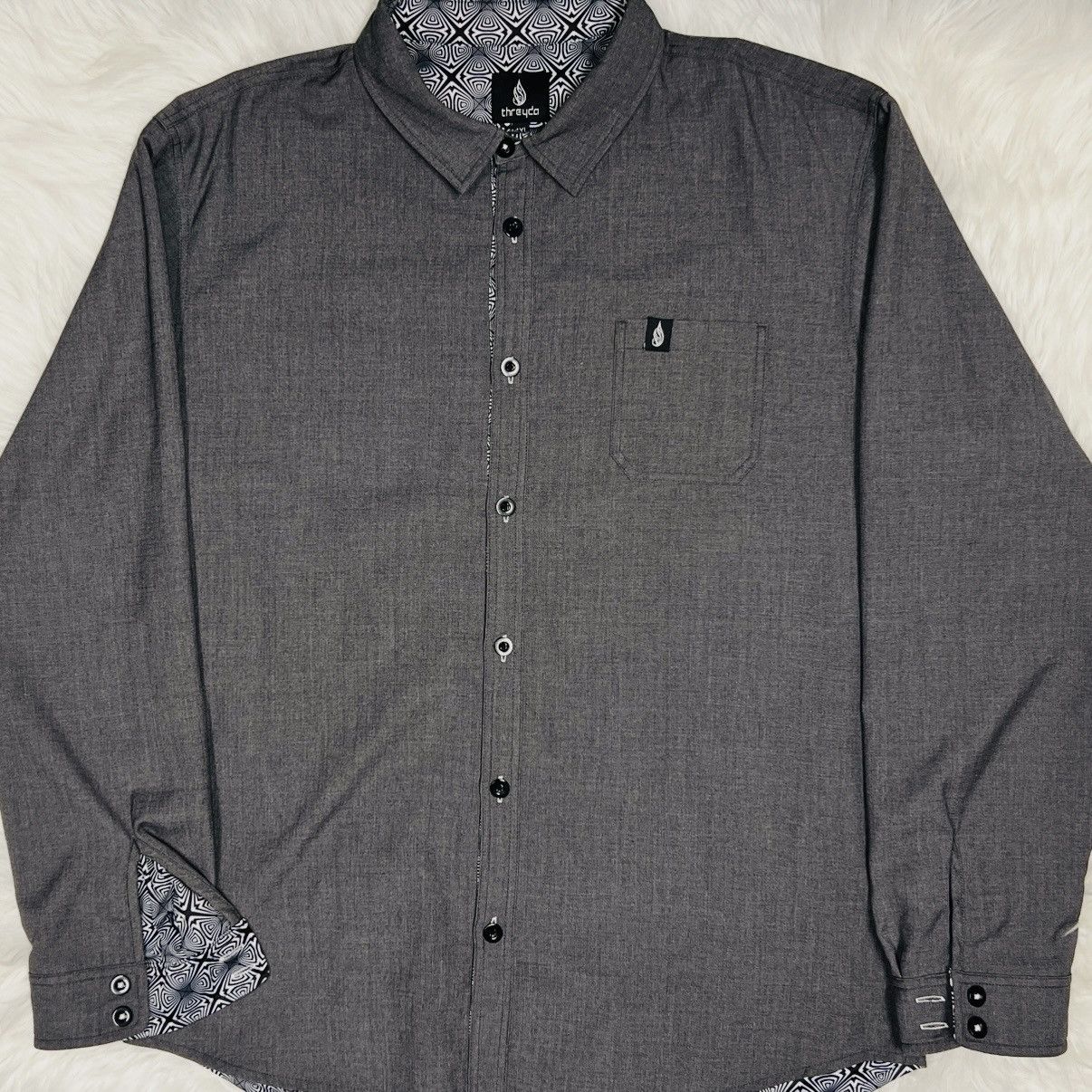 Other THREYDA Button Up Shirt - Gray w/ Psychedelic Lining - 4XL Size US XXL / EU 58 / 5 - 8 Thumbnail