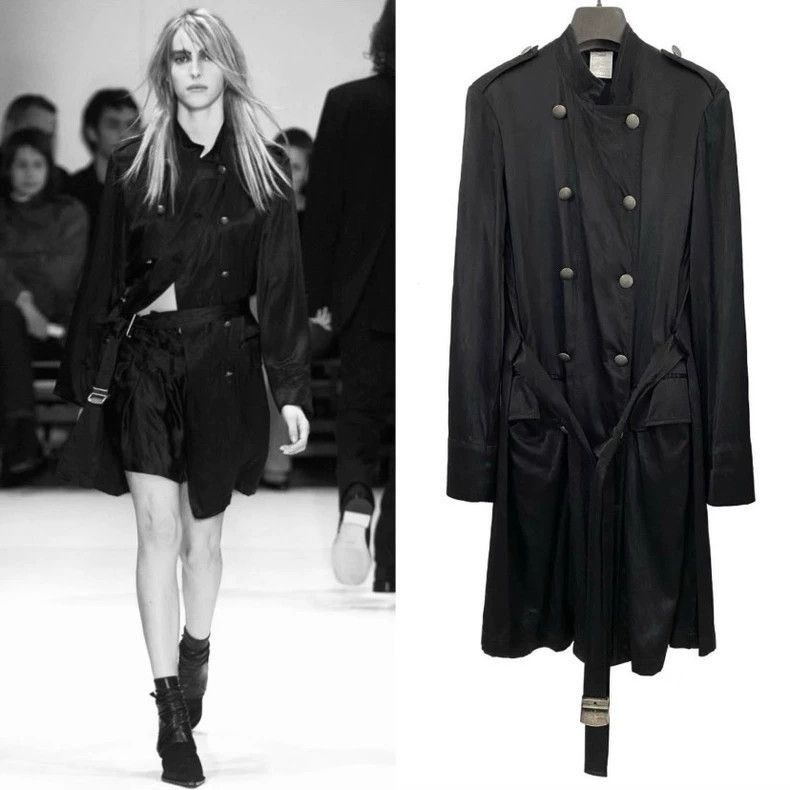Ann demeulemeester double-breasted coat with straps-2506