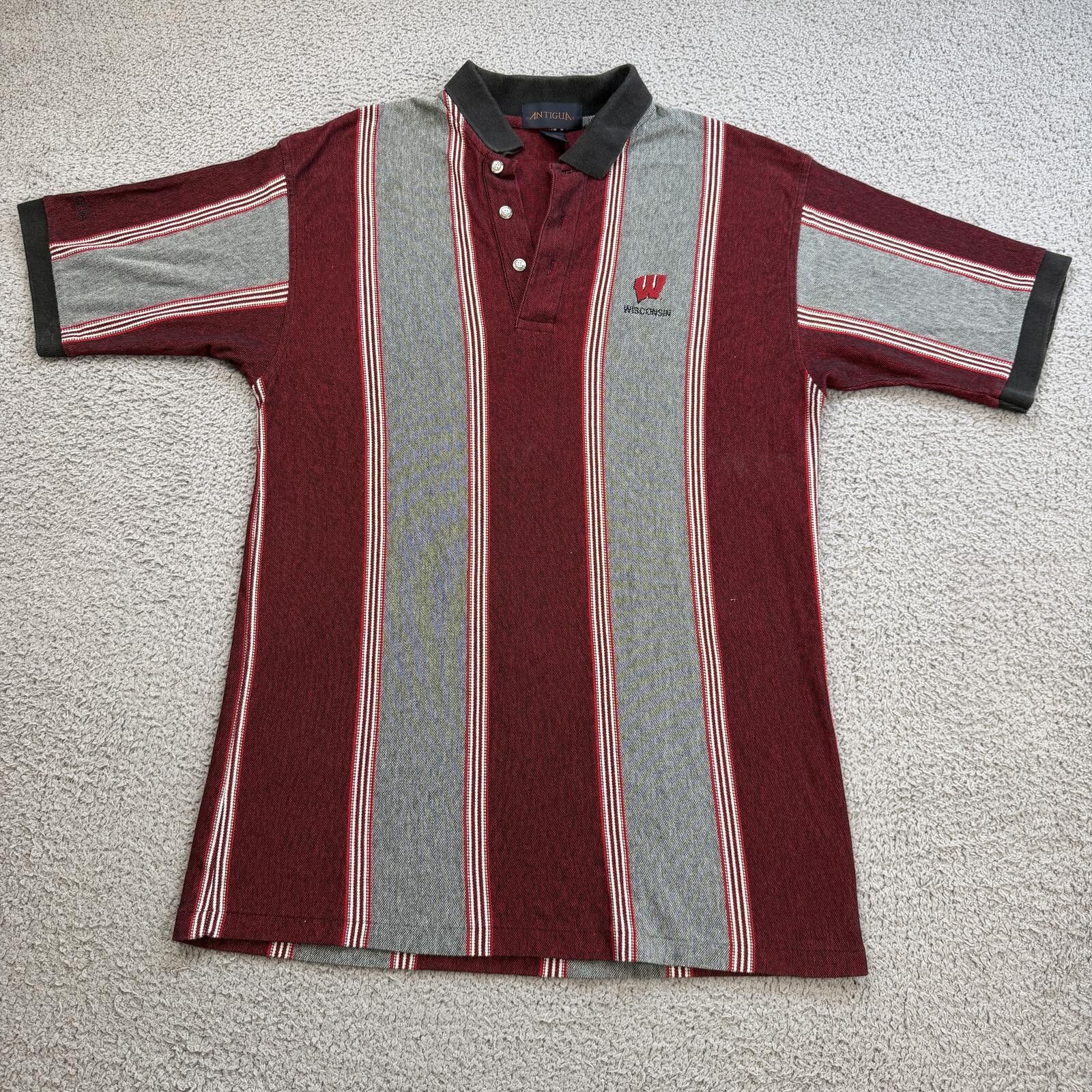 Antigua Vintage 90s Wisconsin Badgers Striped Polo Shirt Mens M Size US M / EU 48-50 / 2 - 1 Thumbnail