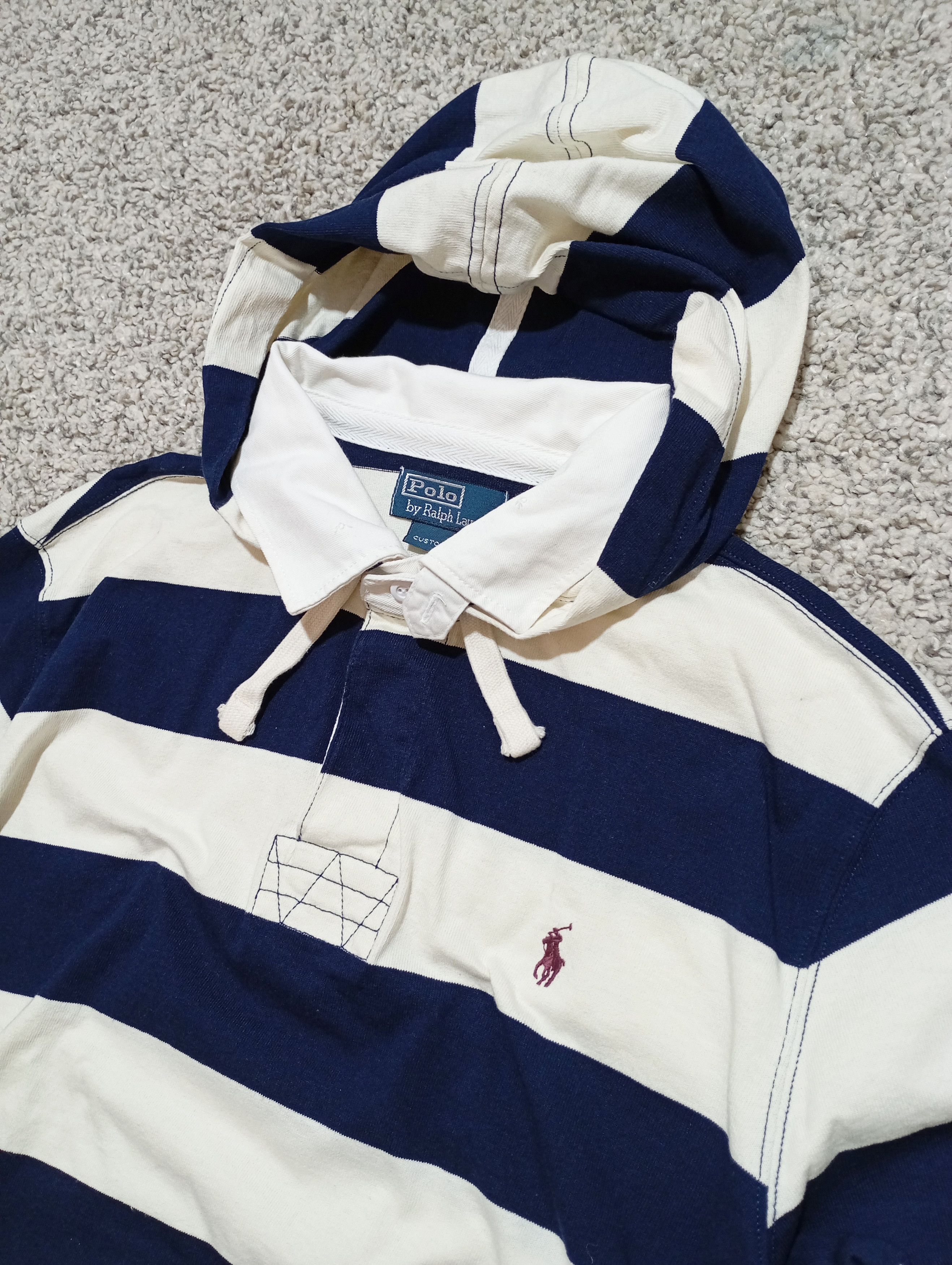 Polo Ralph Lauren Vintage Polo Ralph Lauren Striped Boxy Rugby Hooded Shirt Size US XXL / EU 58 / 5 - 4 Thumbnail
