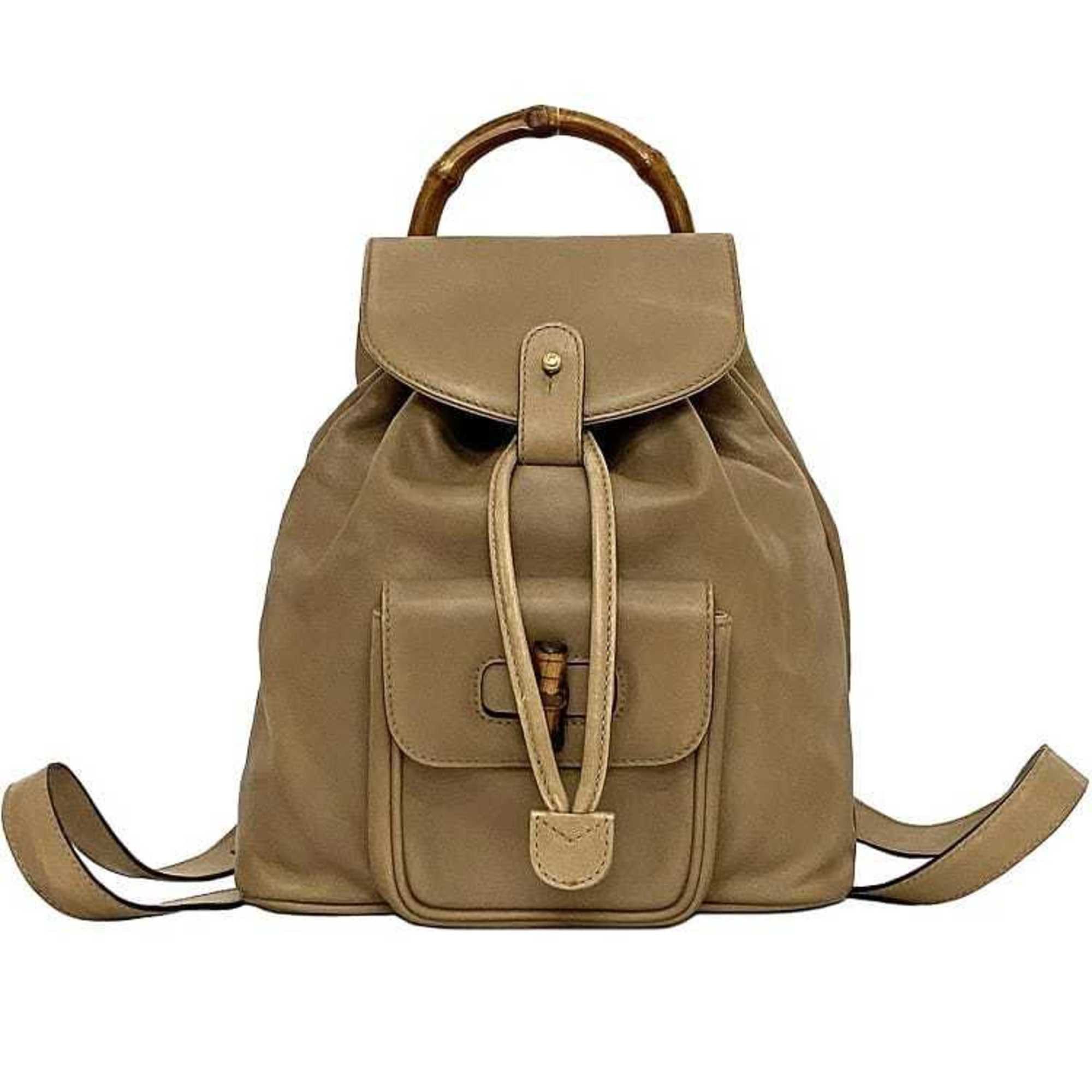 Gucci Backpack f-21841 Beige Bamboo 003 3444 0030 Leather GUCCI