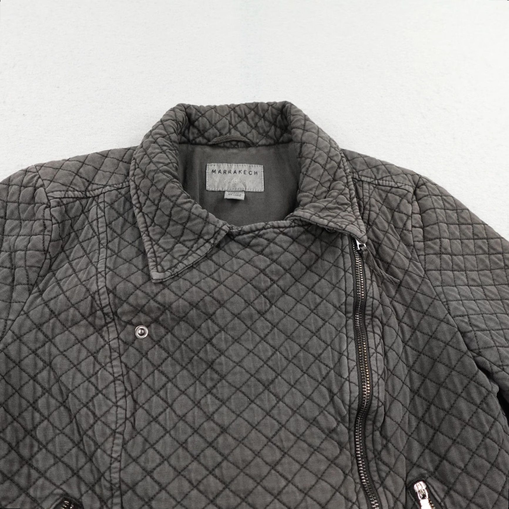 Vintage Marrakech Jacket Womens Small Gray Quilted Moto Biker Asymmetrical Cropped Coat Size S / US 4 / IT 40 - 2 Thumbnail
