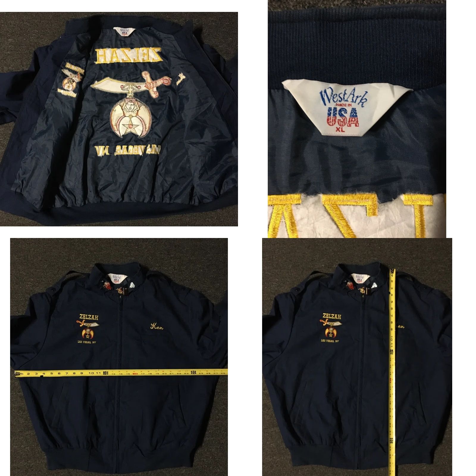 Vintage Vtg 80s Zelzah Shrine Las Vegas Sword jacket XL USA Army Biker Grunge Punk 90s Jacket Men Blue USA Military Leather/Stripped? Size US XL / EU 56 / 4 - 8 Thumbnail