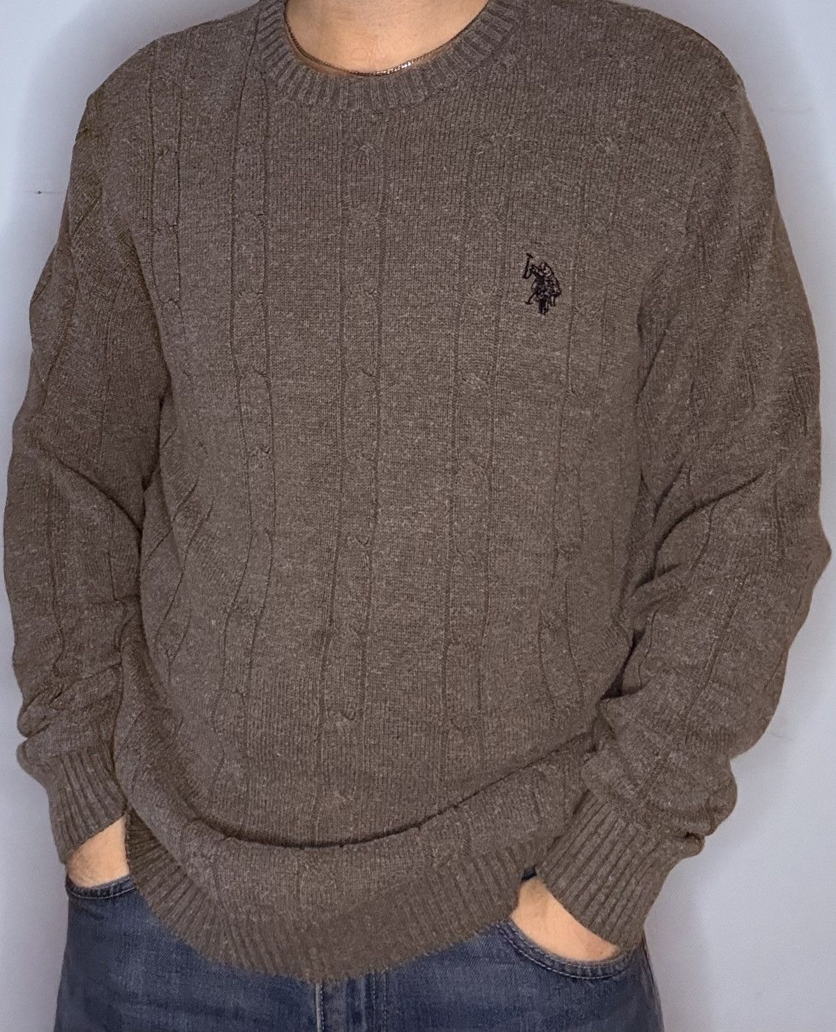 U.S. Polo Assn. US Polo Association Sweater Gray Cable Knit Dark Academia Size US XL / EU 56 / 4 - 1 Thumbnail