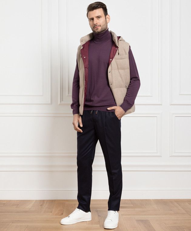 Brunello Cucinelli o1w1db10225 Cashmere Sweater in Dark Purple Size US L / EU 52-54 / 3 - 2 Thumbnail