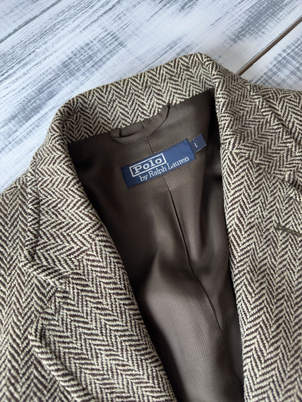 Ralph Lauren POLO RALPH LAUREN Herringbone Wool Tweed Jacket Blazer Coat Size 44R - 5 Thumbnail