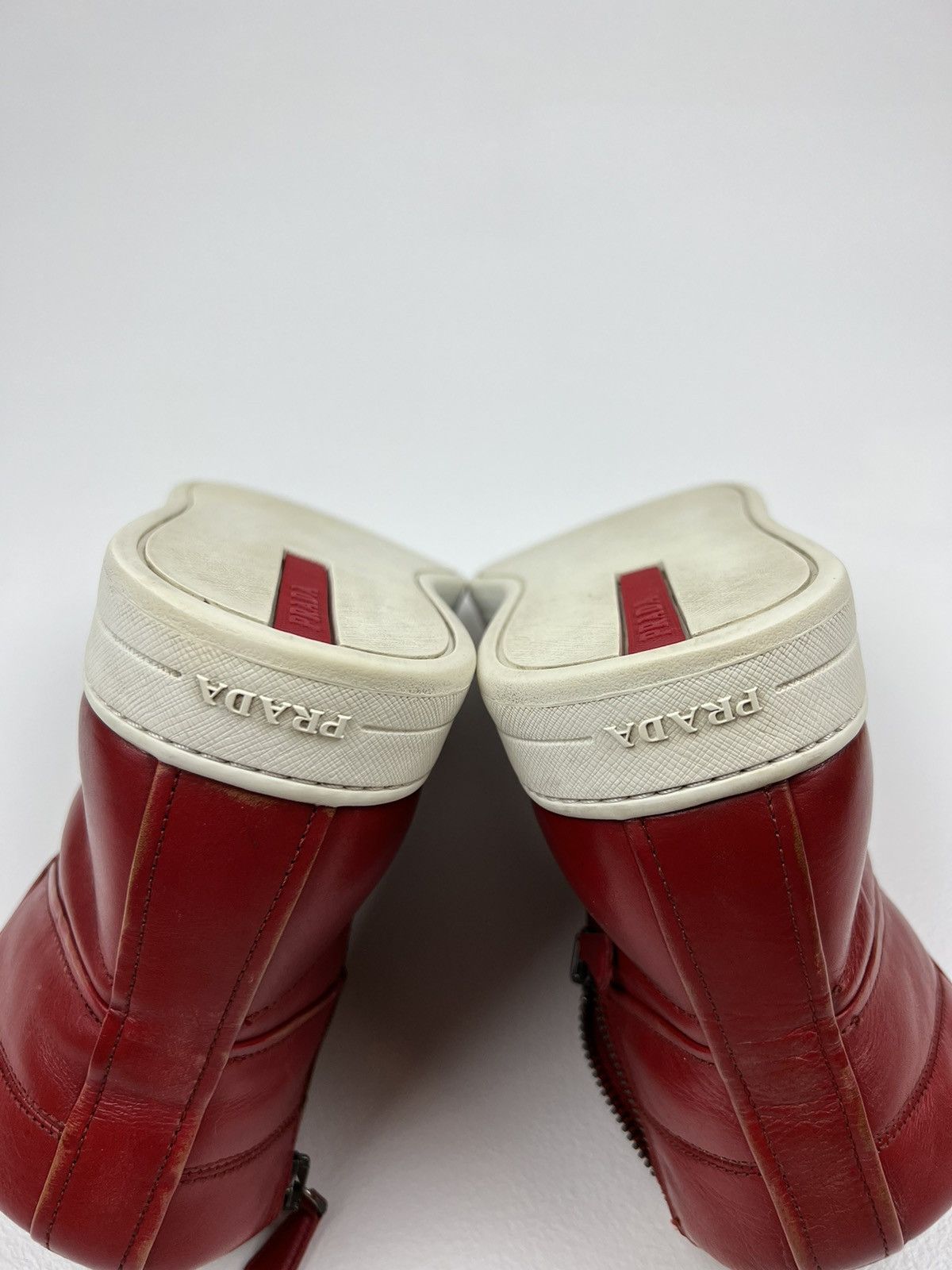 Prada PRADA Sneakers Hi Top Leather Shoes Side Zip Red Tab Logo Size US 10 / EU 43 - 15 Thumbnail