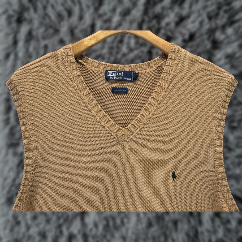 Polo Ralph Lauren VINTAGE Polo Ralph Lauren Sweater Vest Mens 2XB Big & Tall Tan V-Neck Knitted Cotton 90s Preppy Casual Business Solid Sleeveless Size US XXL / EU 58 / 5 - 1 Thumbnail