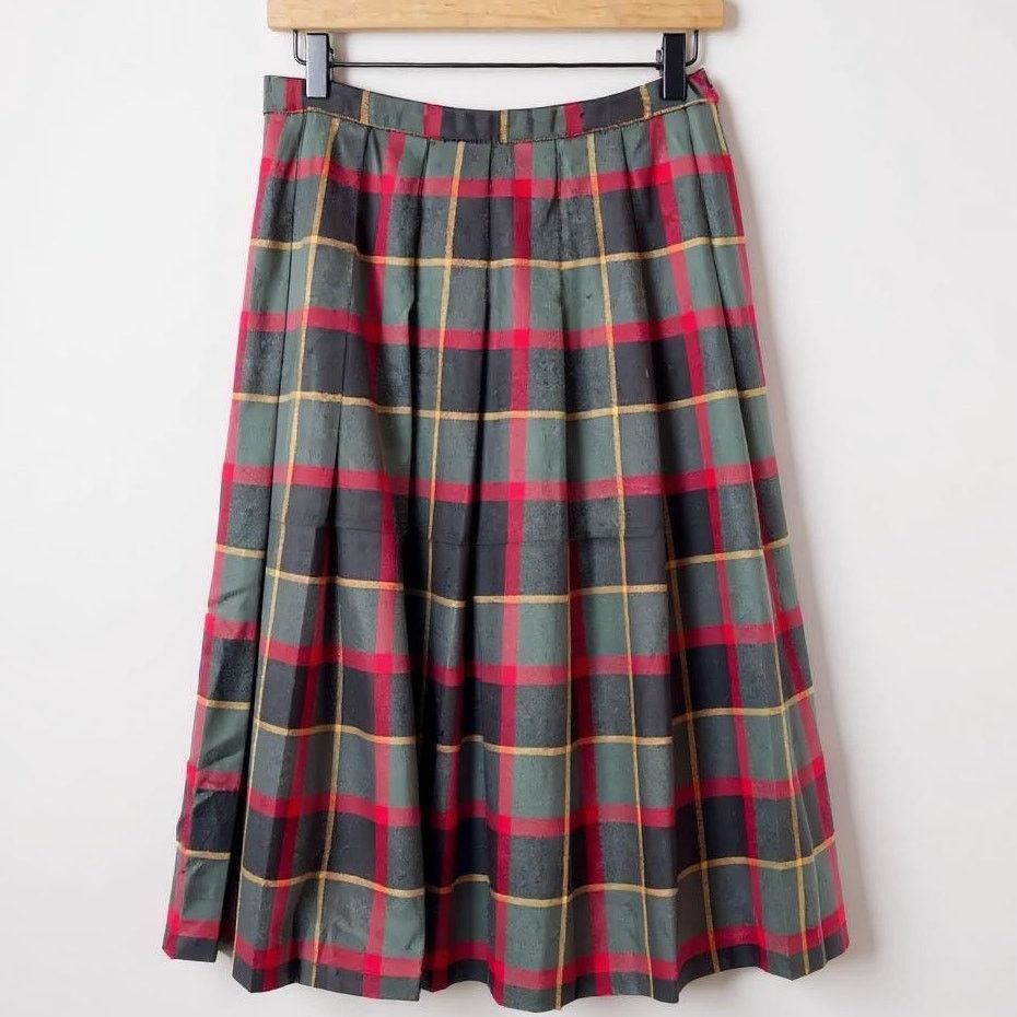 Pendleton Pendleton Vintage Wool Pleated Maxi Skirt Green Plaid USA 12 Size 34" / US 12 / IT 48 - 1 Thumbnail